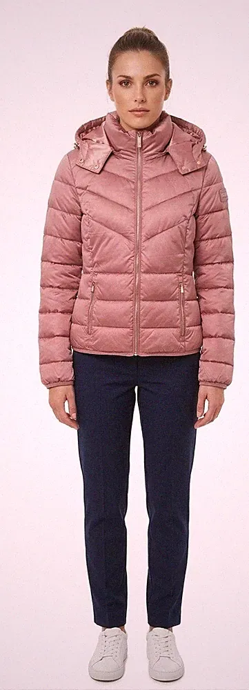 YES ZEE Damen Jacke Daunenjacke altrosa Kapuze Kurzjacke J007/M500
