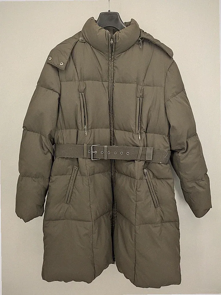 Yessica Damen Daunen Puffer Mantel Gr 48 olivgrün lange gesteppte Winterjacke