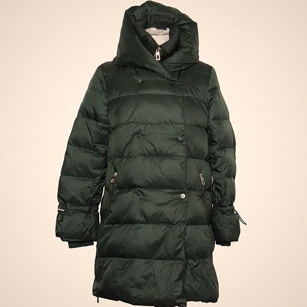 Zara Basic, Daunenmantel, Damen, Größe: S, Grün, Daune/Feder, Camouflage #H5A