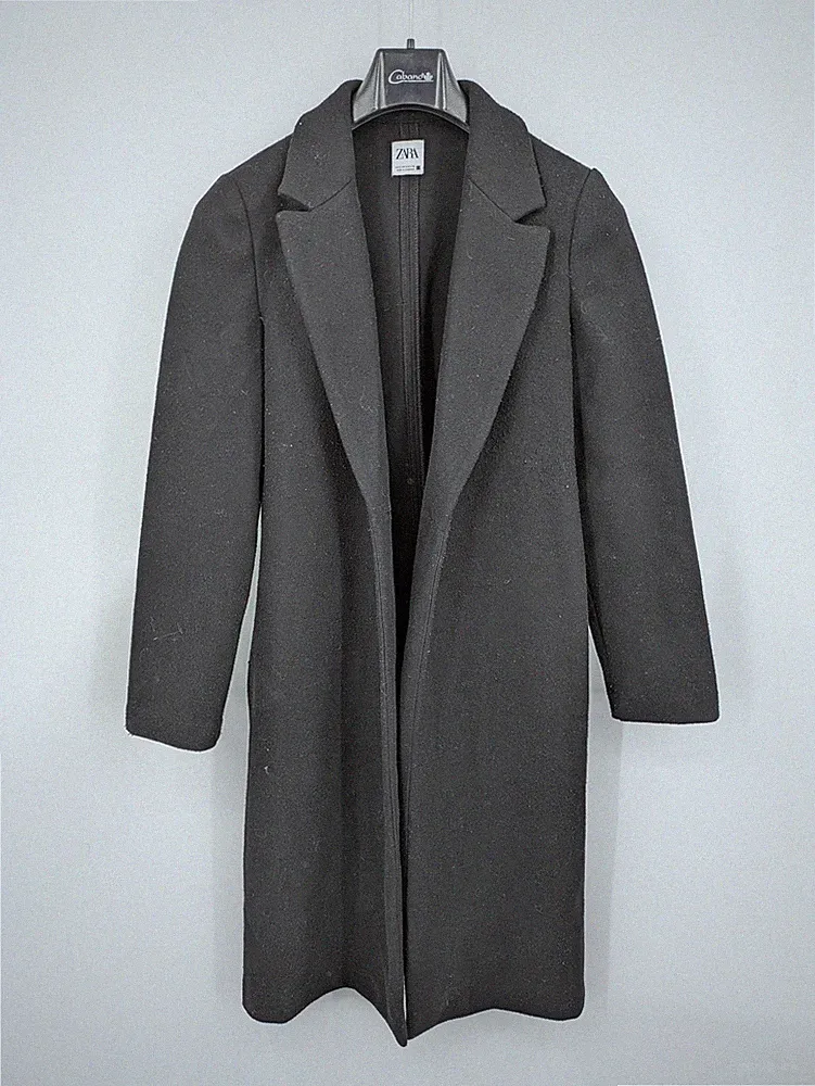 Zara Damen langer Mantel vorne offen Staubmantel Größe S schwarz Revers Jacke