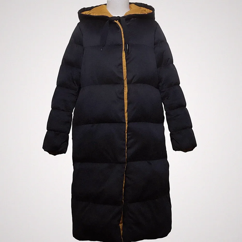Zara, Daunenmantel, Damen, Größe: M, Schwarz/Gelb, Feder/Polyester #U2Q