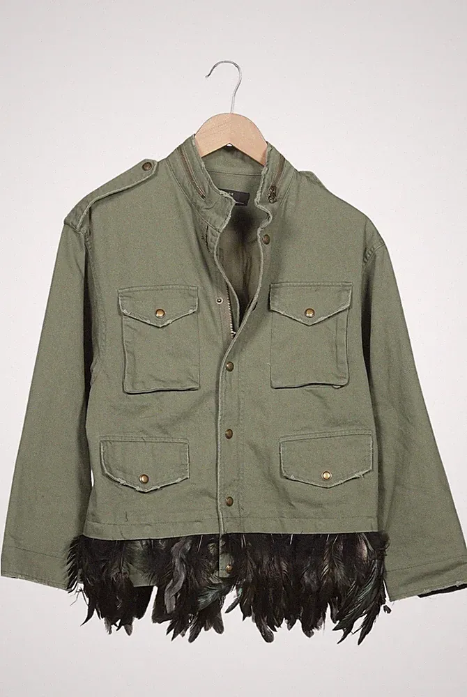 ZARA Jacke Damen Anorak Jacket Kurzmantel Gr. XS Baumwolle Daunen Grün #0vmo68a